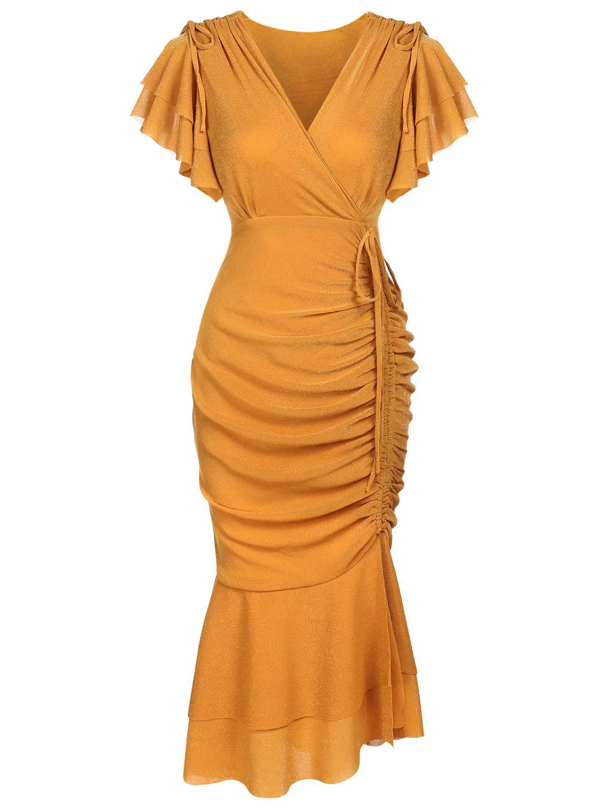 1930s Ruffle Lace-up Fishtail Dress - Image 6