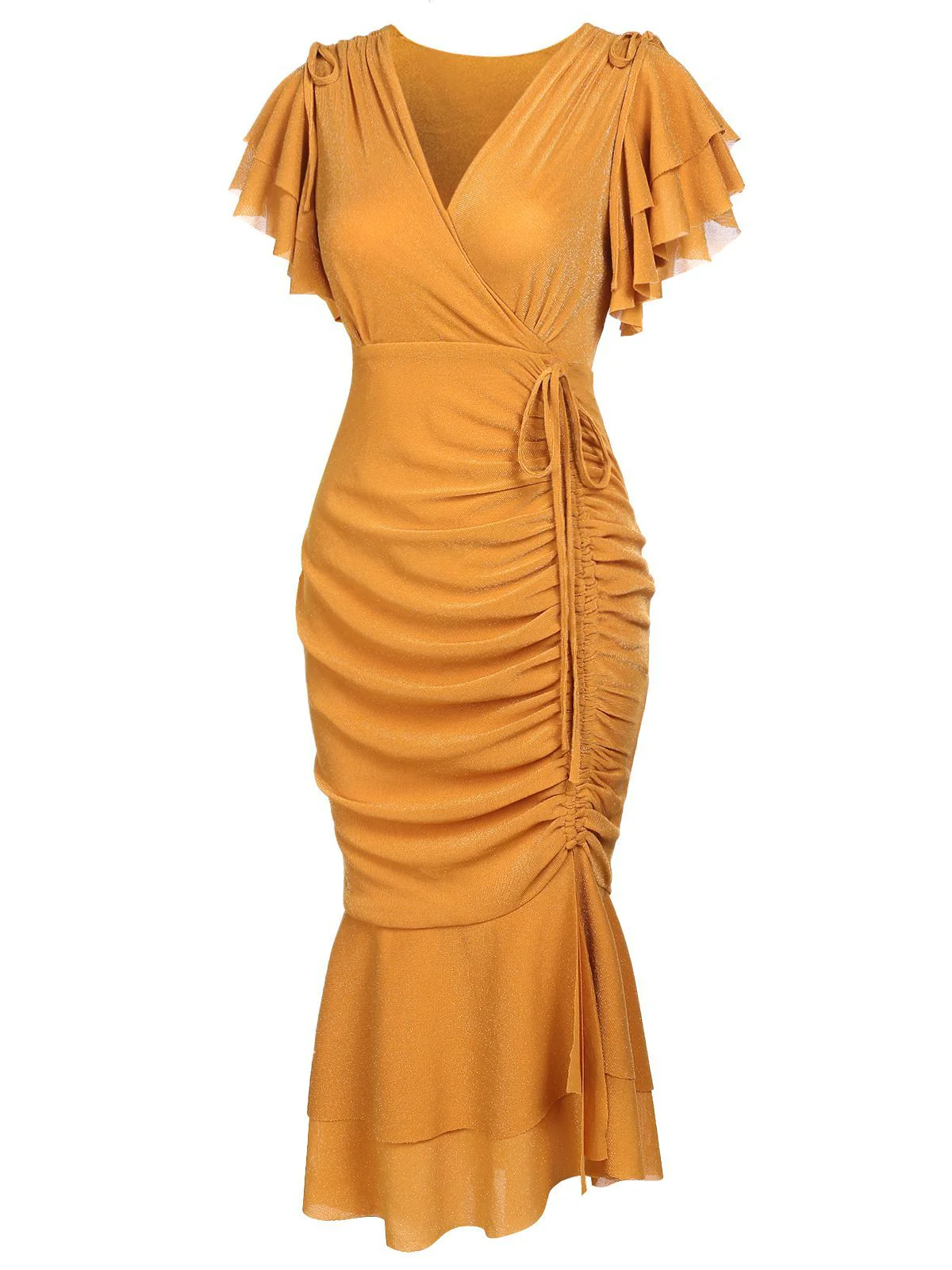 1930s Ruffle Lace-up Fishtail Dress - Image 7