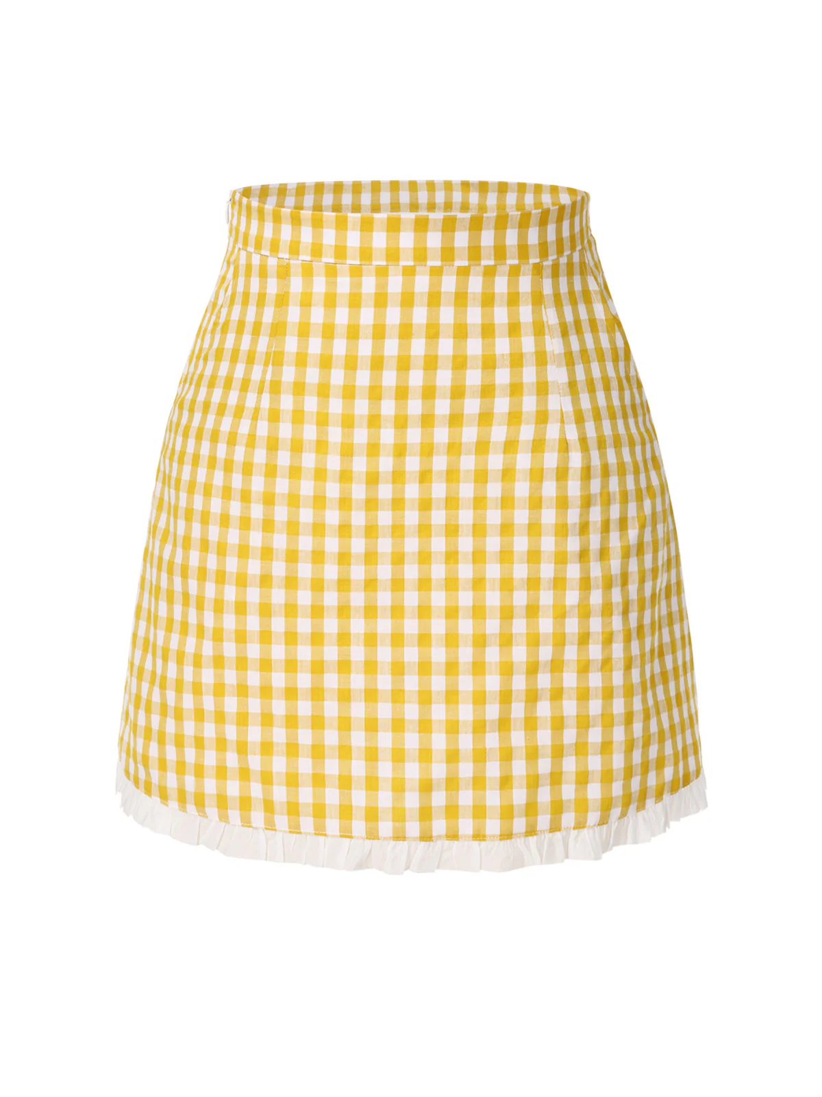Yellow 1960s Ruffles Plaid Skirt - Image 2