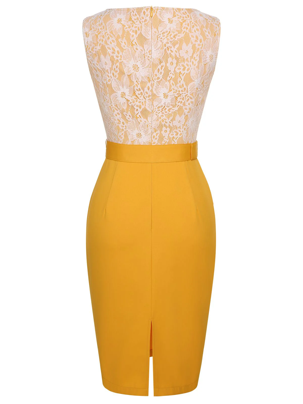 Yellow 1960s Solid Lace Patchwork Belt Dress - Image 5