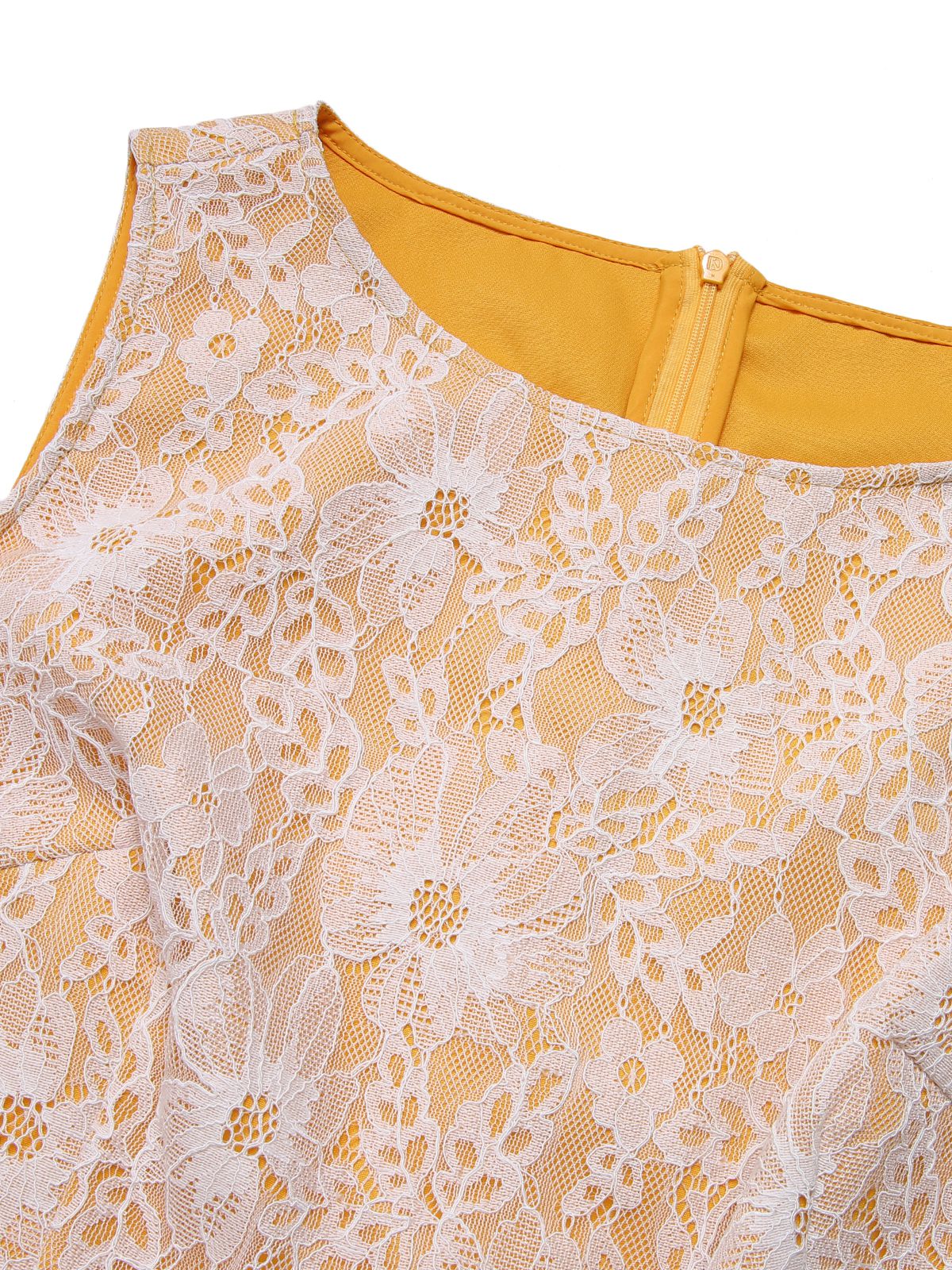 Yellow 1960s Solid Lace Patchwork Belt Dress - Image 6