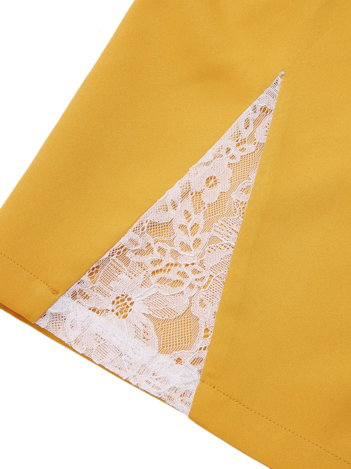 Yellow 1960s Solid Lace Patchwork Belt Dress - Image 7