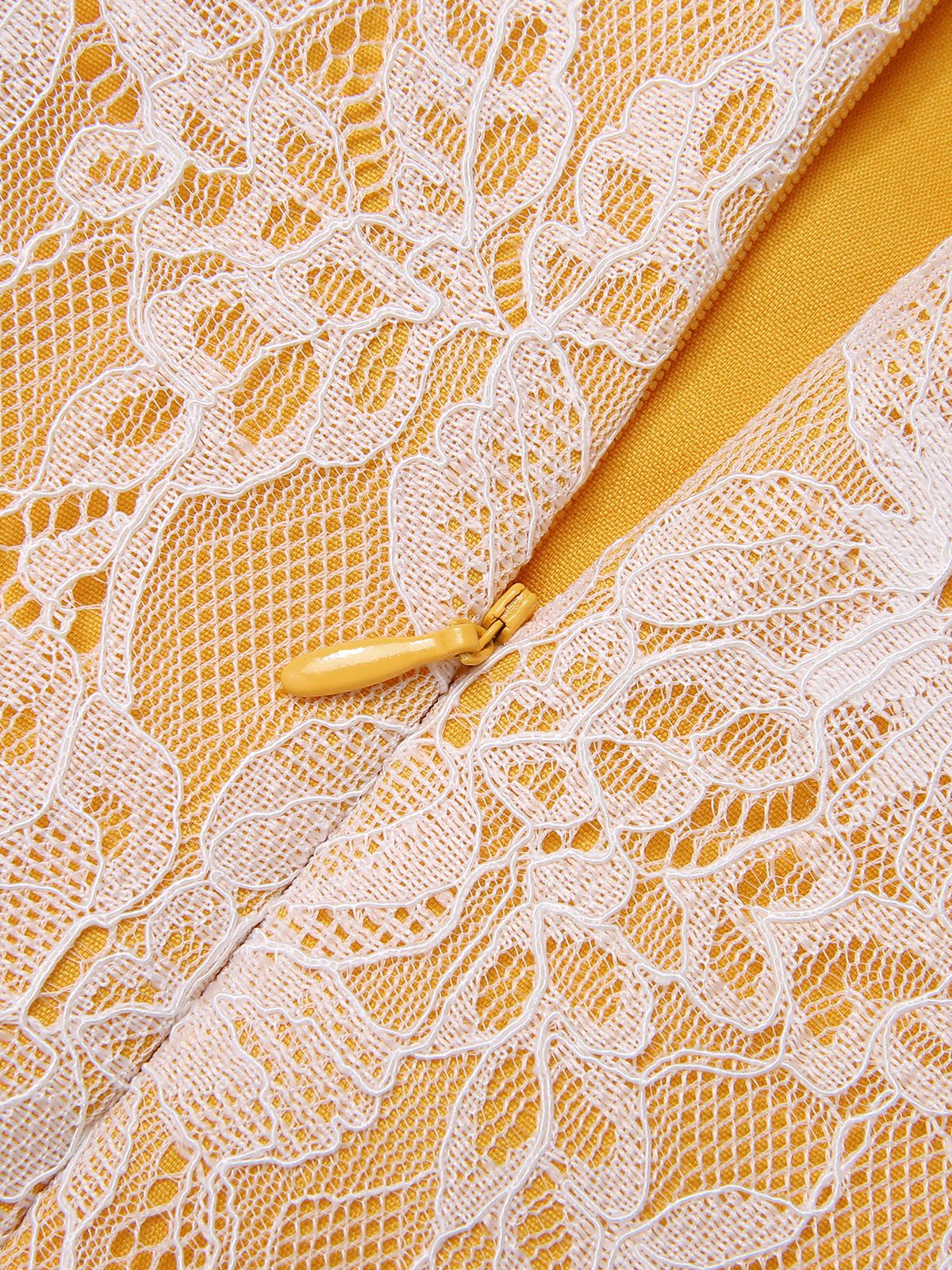 Yellow 1960s Solid Lace Patchwork Belt Dress - Image 8