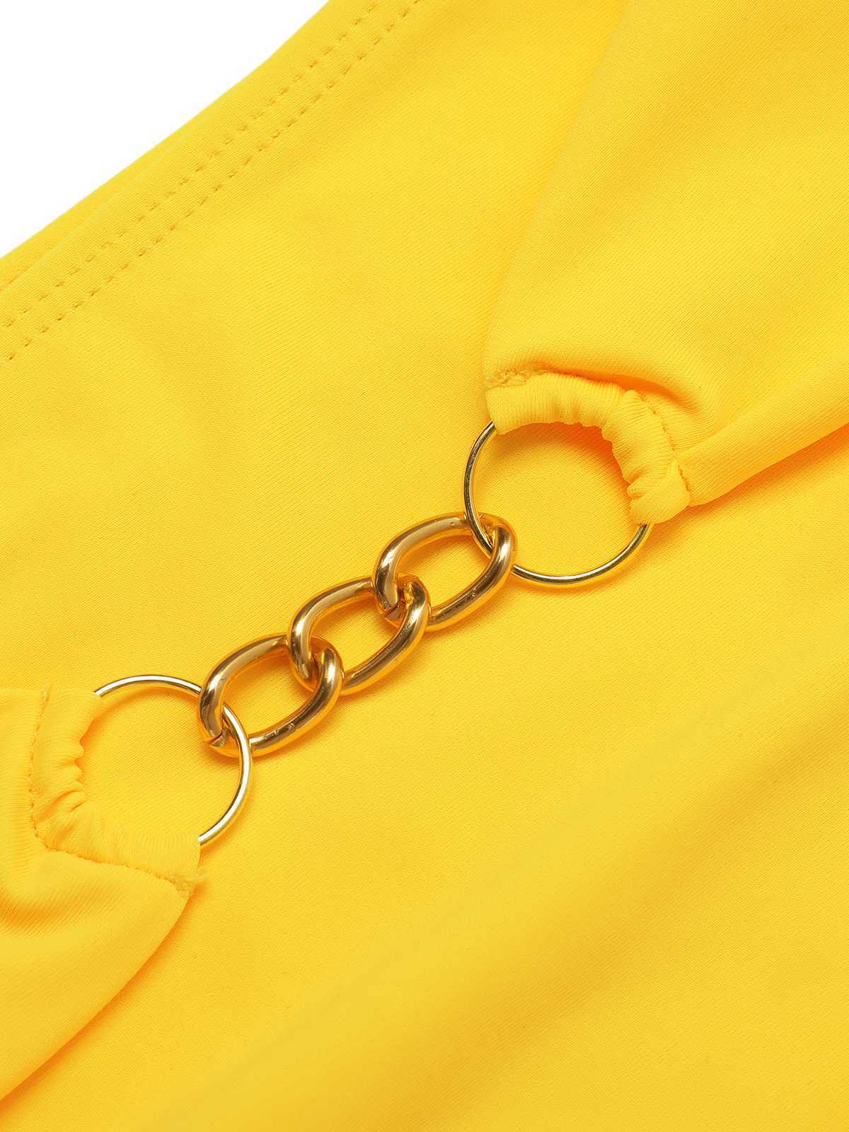 Yellow 1960s Spaghetti Strap Backless Solid Swimsuit - Image 4