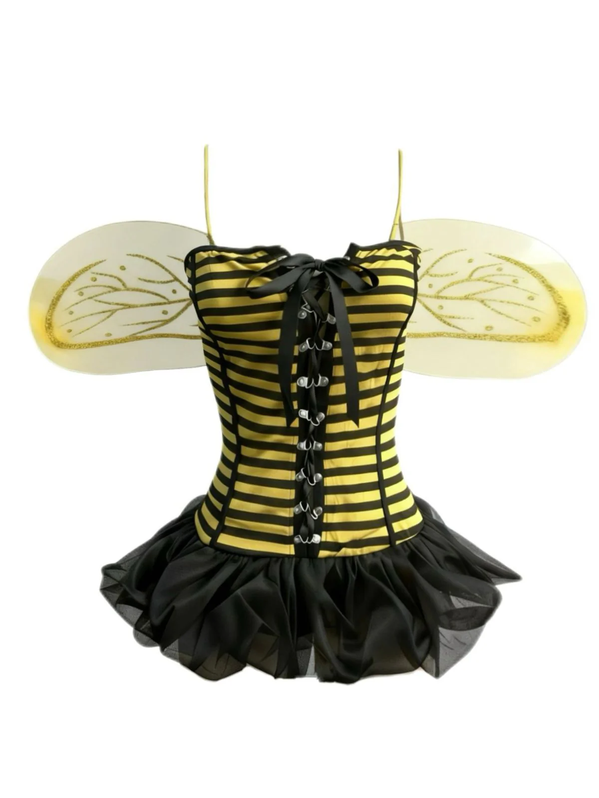 Yellow 1960s Striped Bee Cosplay Costume Set - Image 2