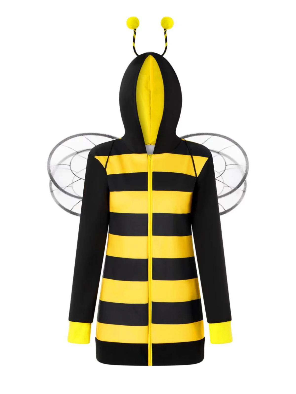 Yellow 1960s Striped Bee Cosplay Hooded Dress - Image 2