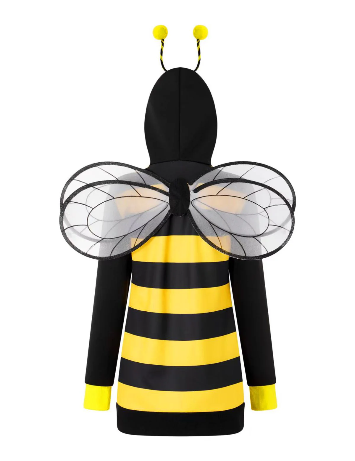 Yellow 1960s Striped Bee Cosplay Hooded Dress - Image 3