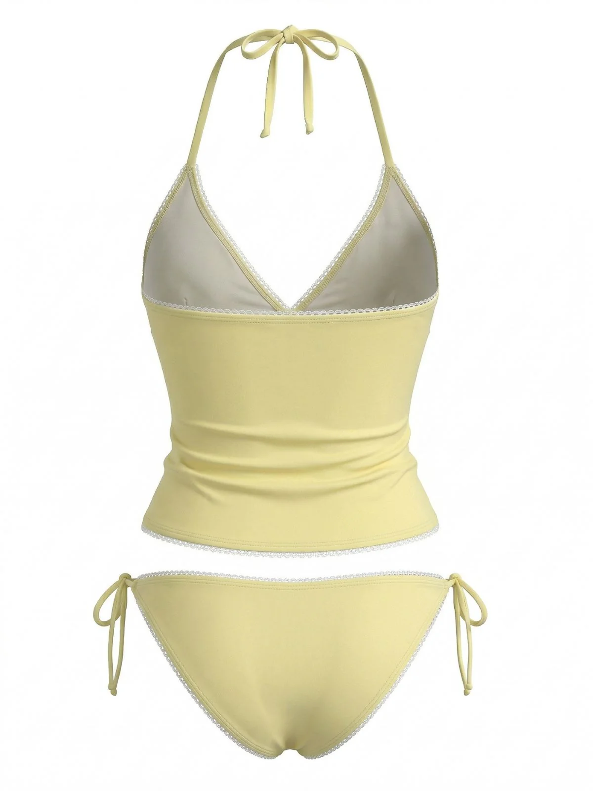 Yellow 1970s Floral Halter Lace-Up Swimsuit - Image 3