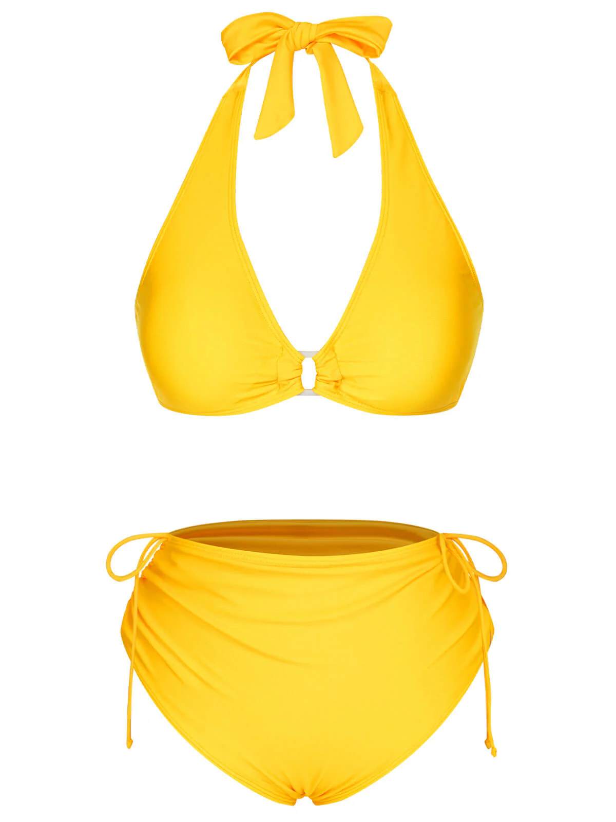 Yellow 1970s Lace-Up Halter Bikini Set - Image 2