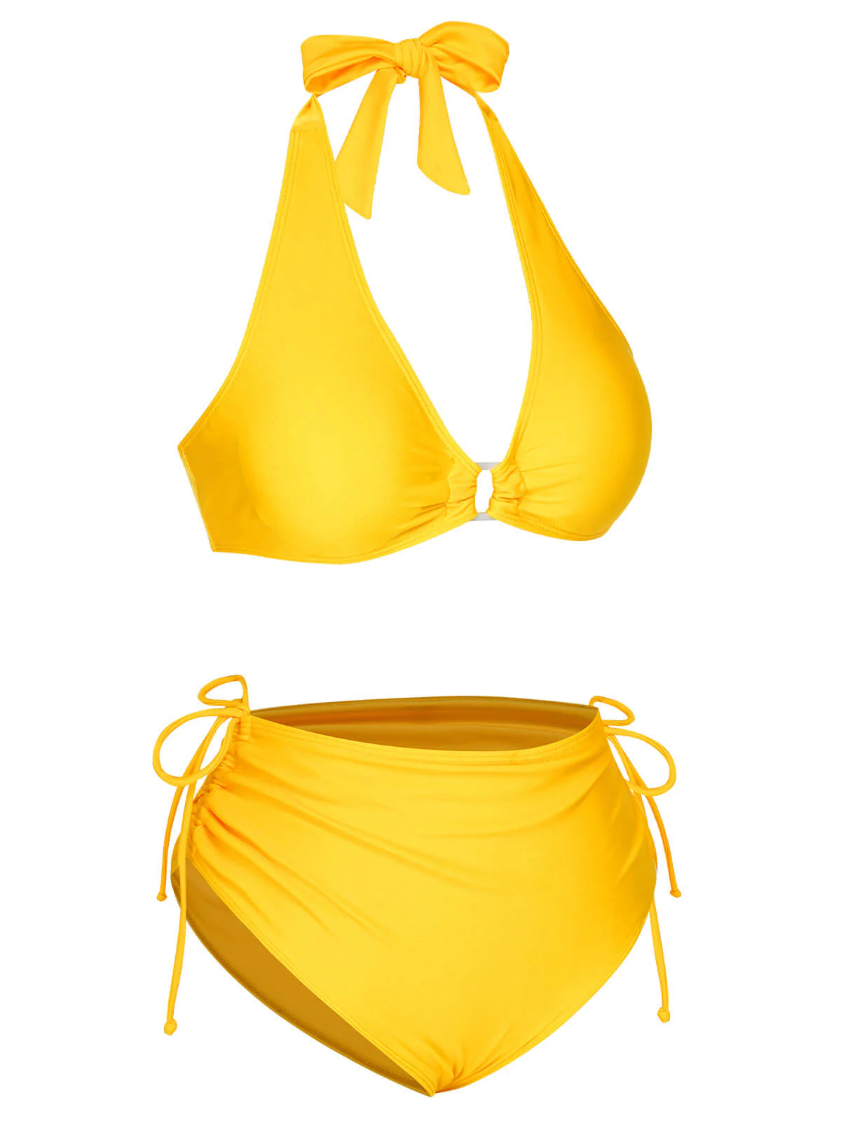 Yellow 1970s Lace-Up Halter Bikini Set - Image 3