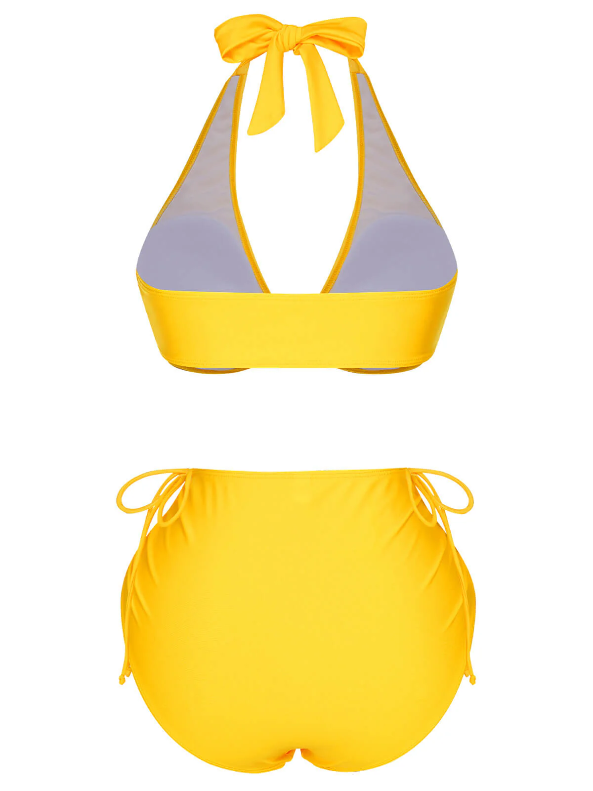 Yellow 1970s Lace-Up Halter Bikini Set - Image 4