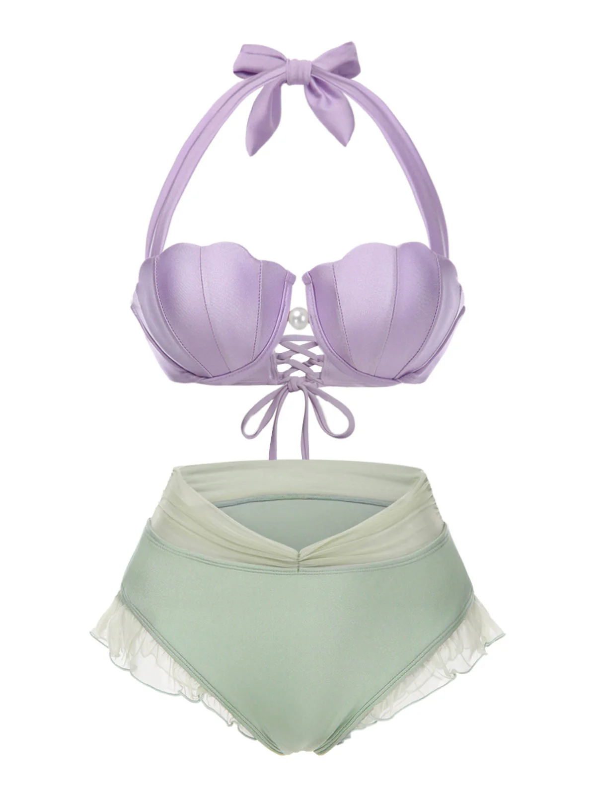 Yellow 1970s Mermaid Shell Halter Bikini Set - Image 4