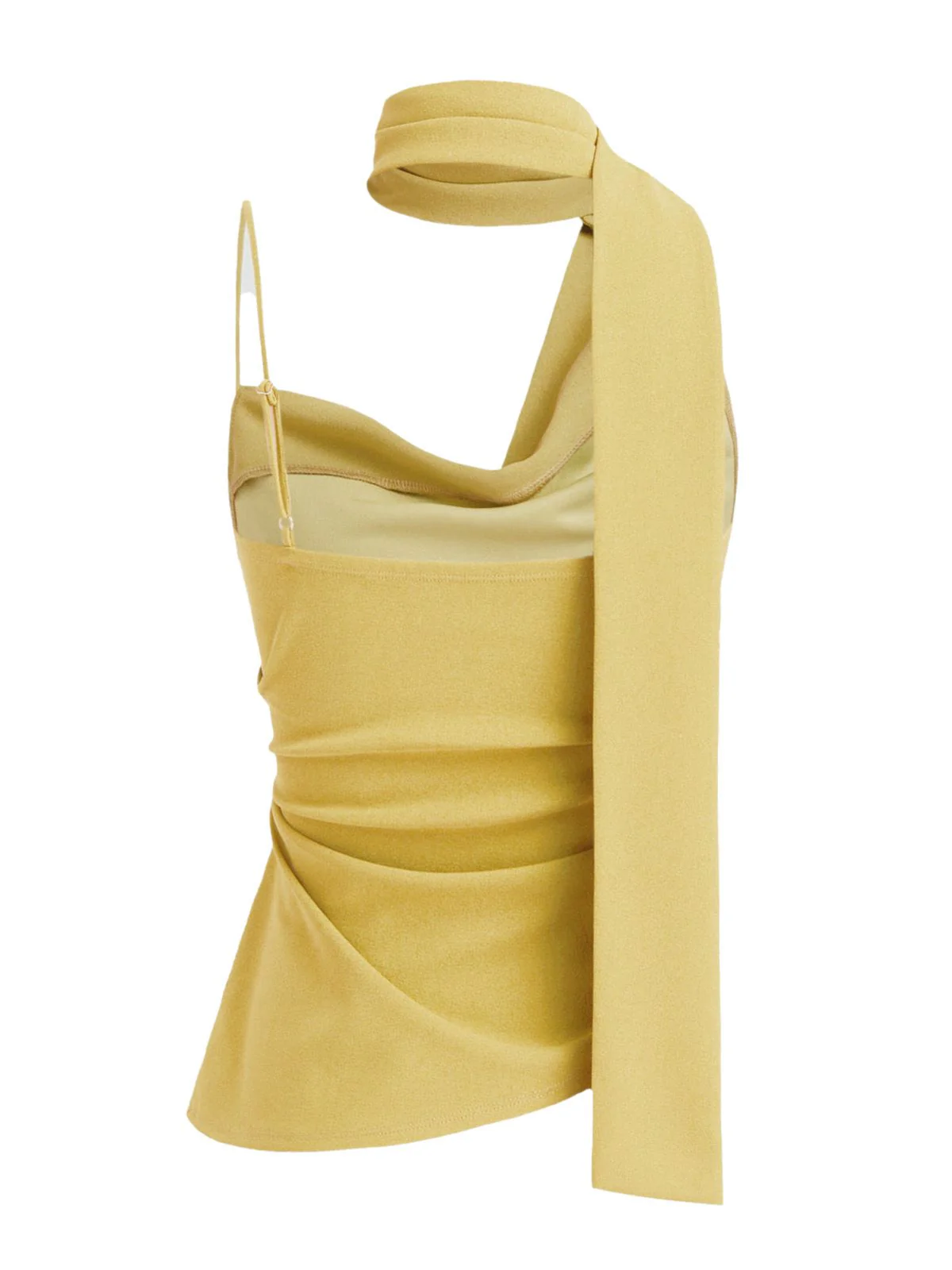 Yellow 1970s Scarf Neck Ruched Cowl Top - Image 2
