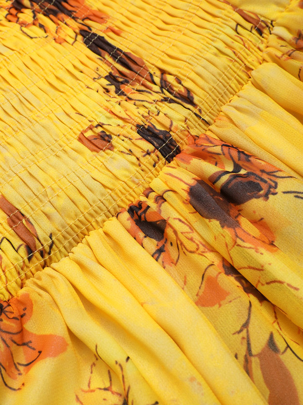 Yellow 1970s Scoop Midi A-line Sunflower Dress - Image 4