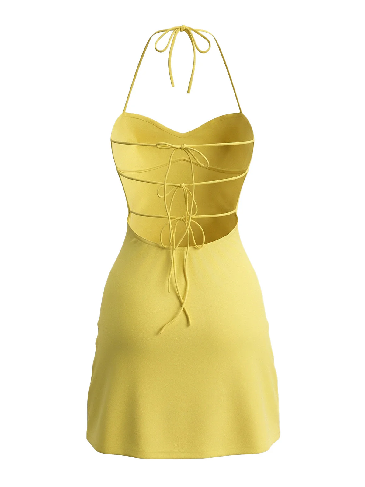 Yellow 2000s Bejeweling Back Tie Mini Dress - Image 3