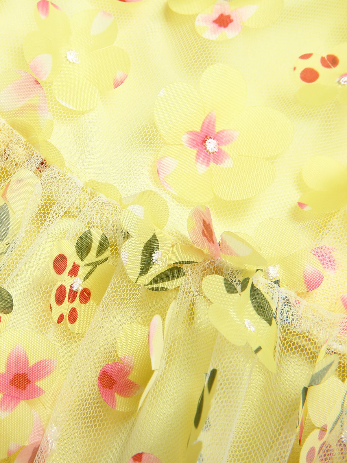 Yellow 3D Floral Puff Sleeves Swing Dress - Image 8