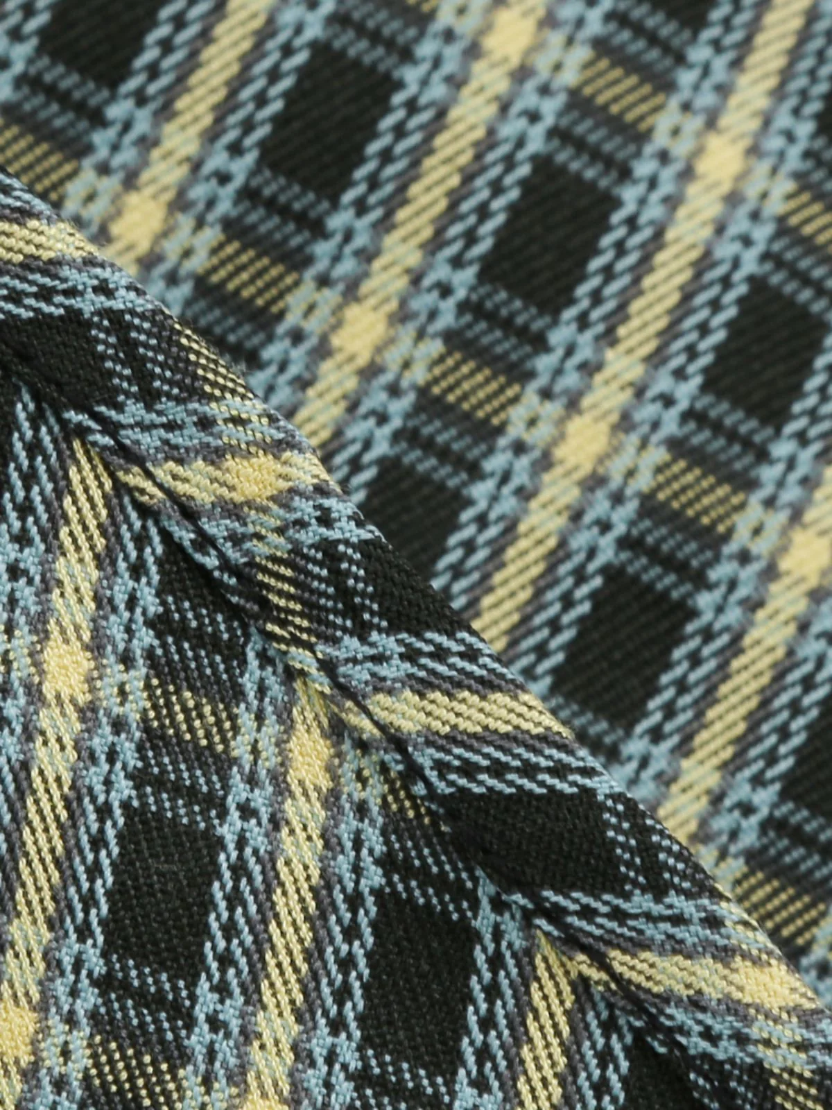 Yellow & Black 1950s Plaid Lapel Belt Swing Dress - Image 4