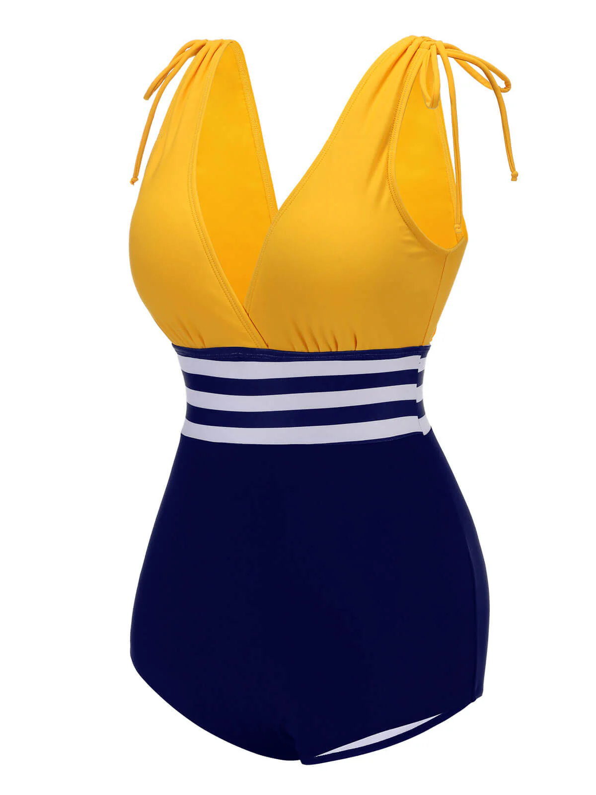Yellow & Blue 1950s Striped Lace-Up Swimsuit - Image 3