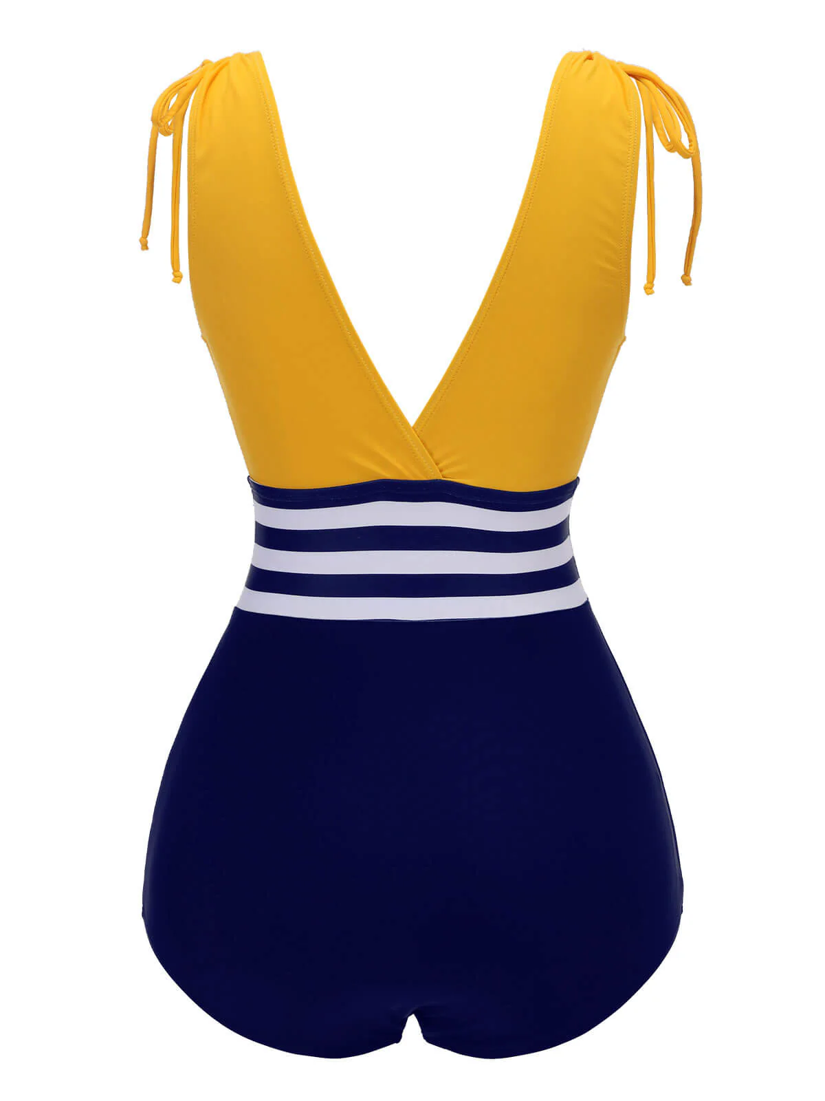 Yellow & Blue 1950s Striped Lace-Up Swimsuit - Image 4