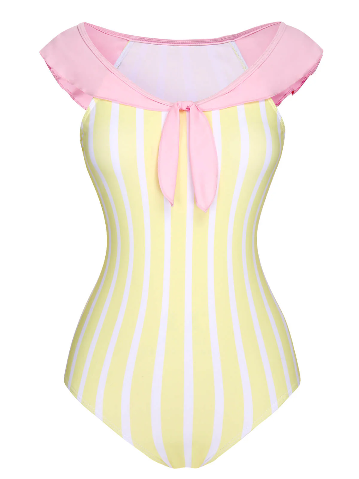 Yellow & Pink 1940s Stripe One-Piece Swimsuit - Image 2