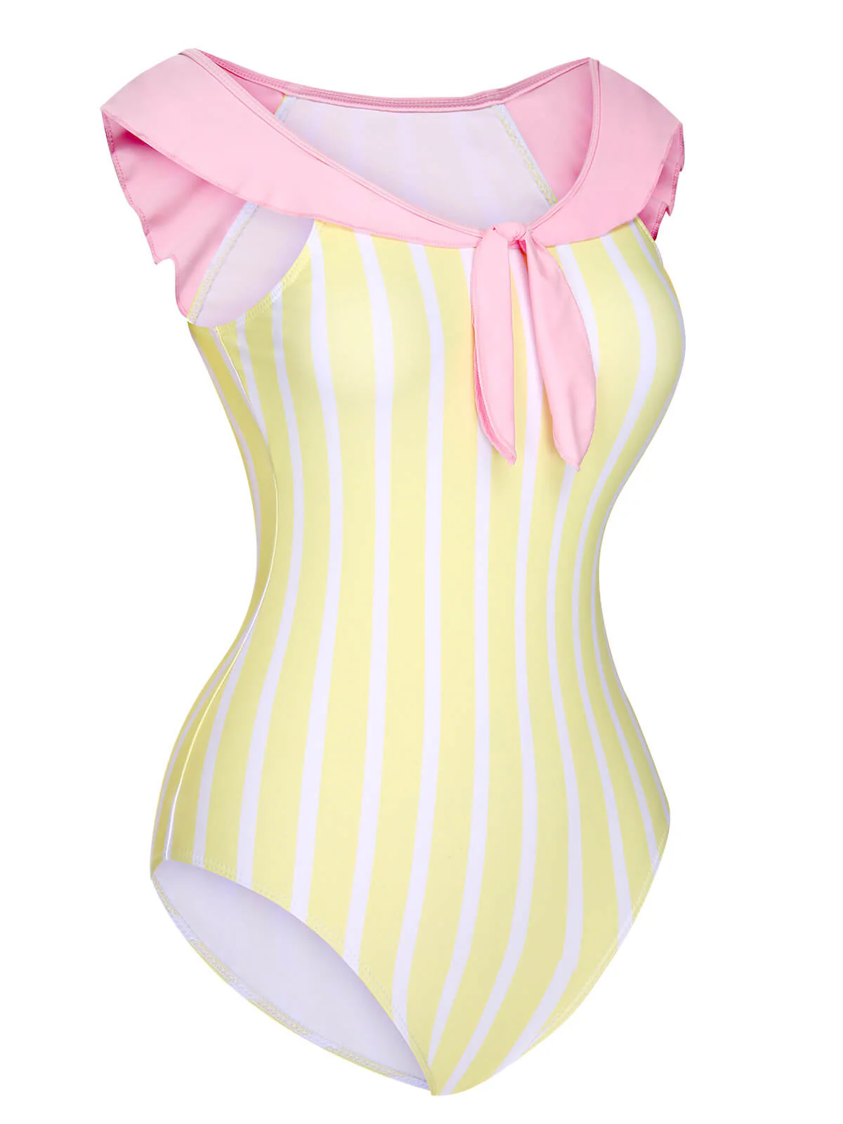 Yellow & Pink 1940s Stripe One-Piece Swimsuit - Image 3