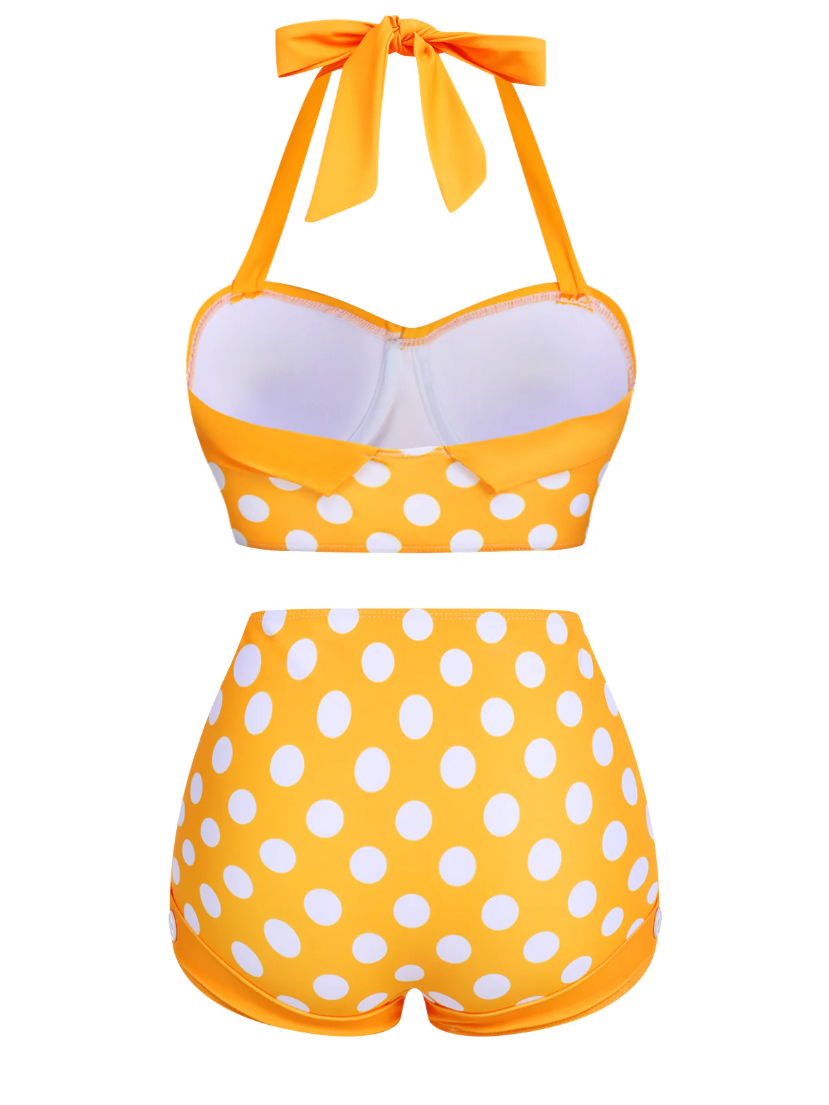 Yellow 1950s Polka Dots Halter Bikini Set - Image 3