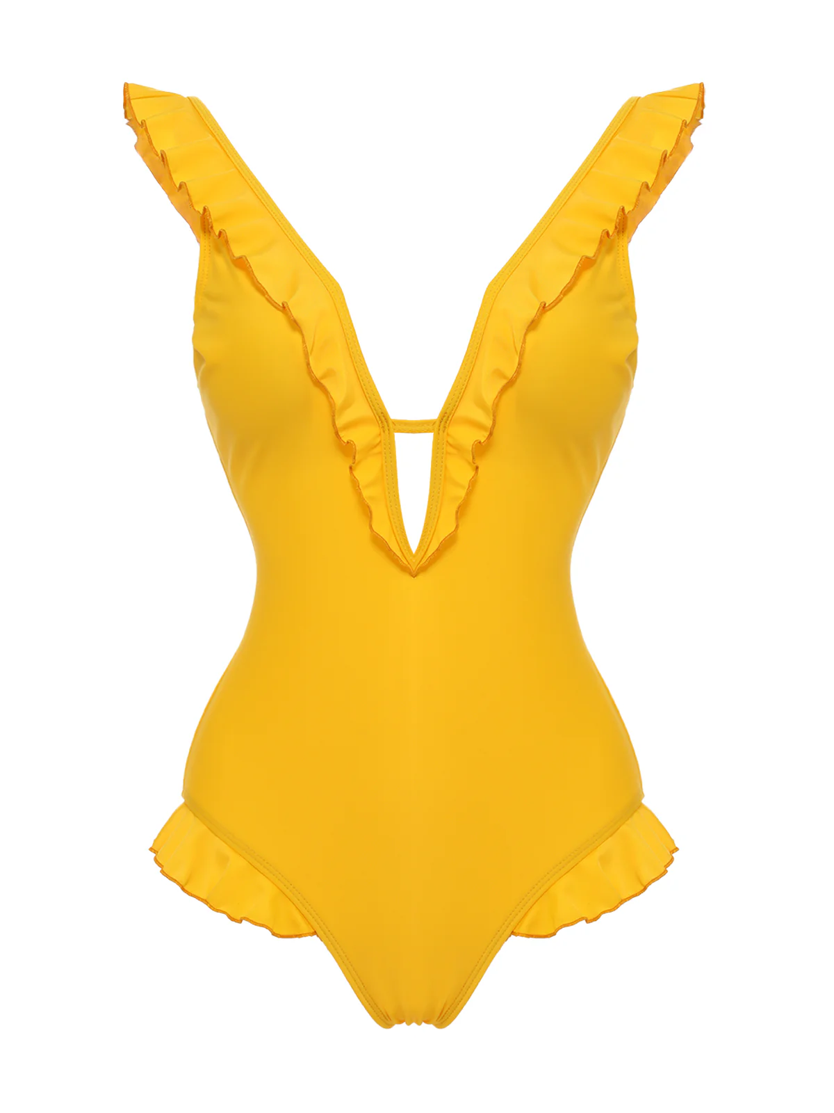 Yellow 1930s V-Neck One-piece Swimsuit - Image 3