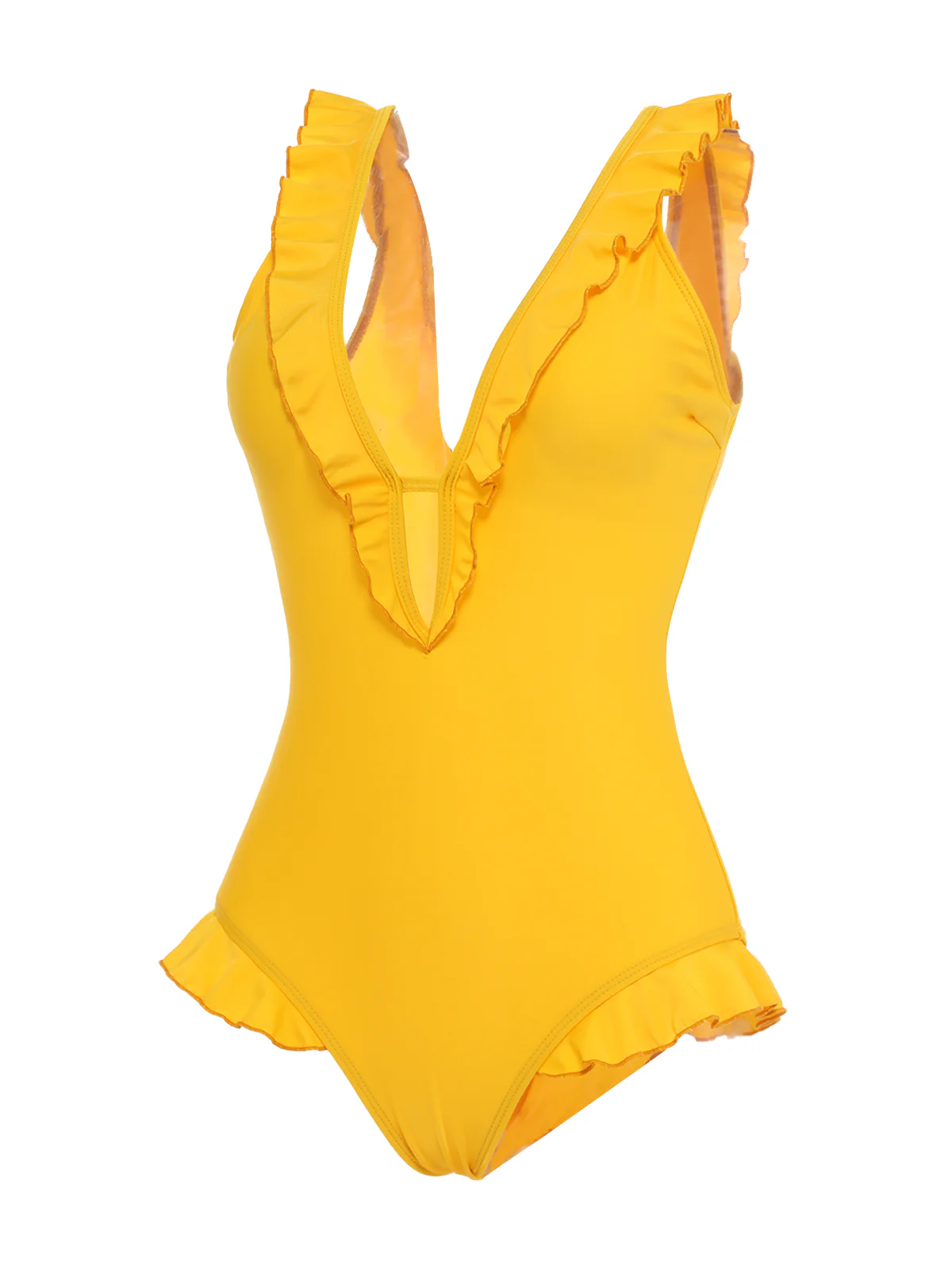 Yellow 1930s V-Neck One-piece Swimsuit - Image 4